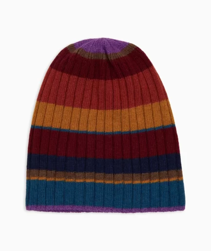 Calotta unisex lana e cashmere bordò righe multicolor Gallo