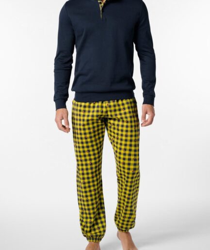 Pigiama lungo uomo lupetto con bottoni in cotone invernale con stampa coccinelle Perofil