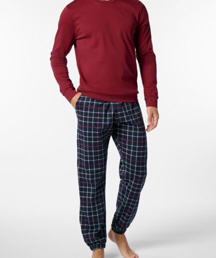 Pigiama lungo uomo girocollo in cotone con stampa check Perofil