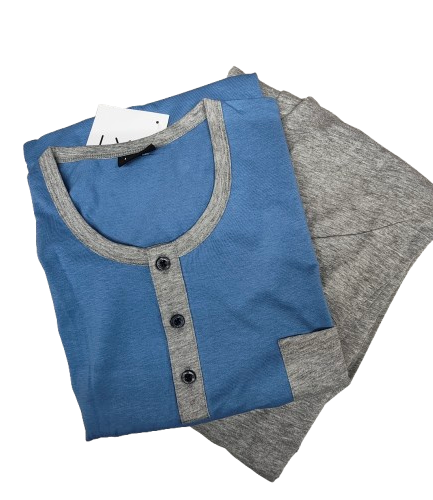 Pigiama uomo lungo serafino in jersey color blu polvere Lovable