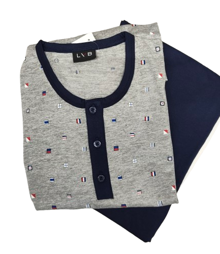 Pigiama uomo lungo serafino in jersey fantasia bandiere nautiche Lovable