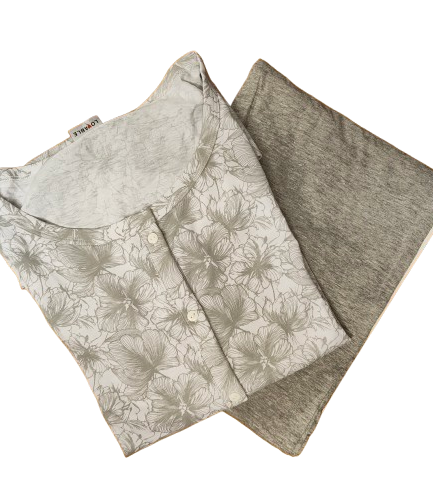 Pigiama lungo donna aperto in jersey bianco con stampa fiori Lovable