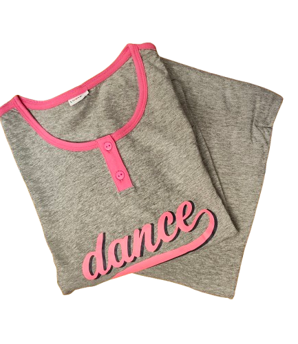 Pigiama lungo donna serafino in jersey grigia con stampa Lovable