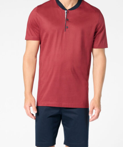 Pigiama corto uomo serafino in cotone mercerizzato sangria e blu Perofil