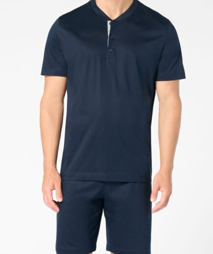 Pigiama corto uomo serafino in cotone mercerizzato blu Perofil