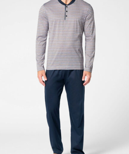 Pigiama lungo uomo serafino in cotone mercerizzato fantasia millerighe Perofil