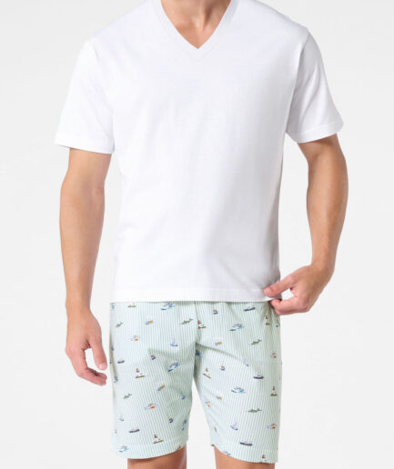 Pigiama corto uomo scollo a V in cotone fantasia marina Perofil