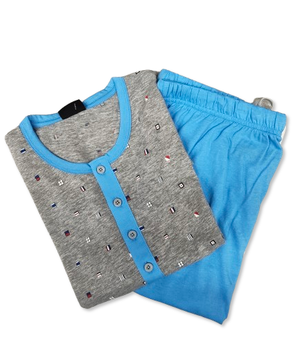 Pigiama corto uomo serafino in jersey fantasia bandiere nautiche Lovable-