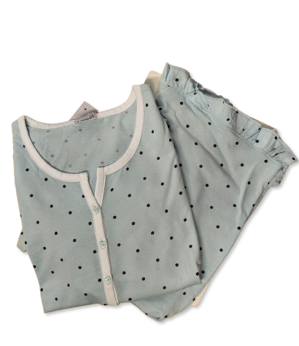 Pigiama donna corto aperto in jersey e tela cotone fantasia pois Lovable
