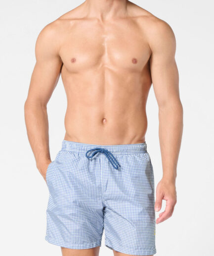 Boxer mare uomo in tessuto tecnico fantasia vichy denim Perofil