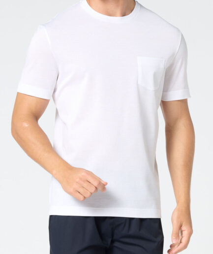 T-Shirt uomo girocollo in filo di Scozia piquet bianco Perofil
